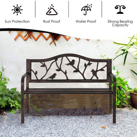 50" Patio Garden and Park Bench, Steel Frame Porch Chair Seat