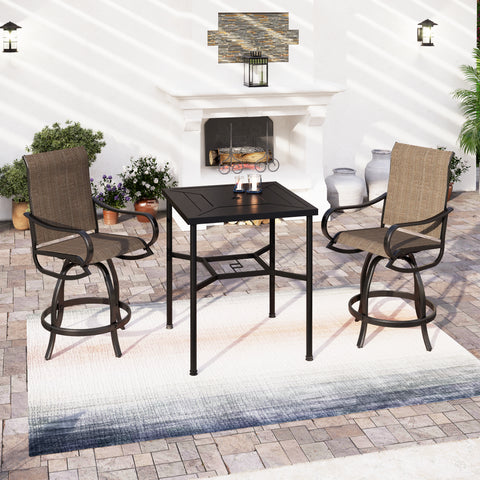 Outdoor Bar Stool Sets Swivel Textilene Bar Stools with Reinforced Base & Geometrically-stamped High Bar Table