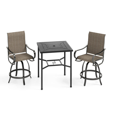 Outdoor Bar Stool Sets Swivel Textilene Bar Stools with Reinforced Base & Geometrically-stamped High Bar Table