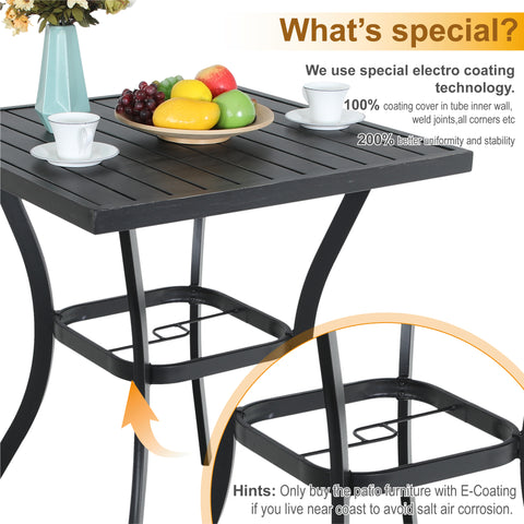 Outdoor Patio 31" Square Height Bar Table with Umbrella Hole - 36" Height Coating Old Craft
