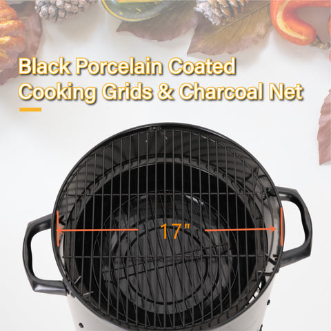 2-In-1 Vertical Charcoal Smoker & Grill with Built-in Thermometer