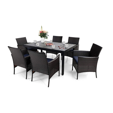Rattan Wicker Cushioned Dining Chairs Set with Extendable Table