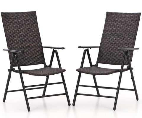 Pre-assembled Adjustable Rattan Foldable Reclining Chairs with High Backrest, Set of 2