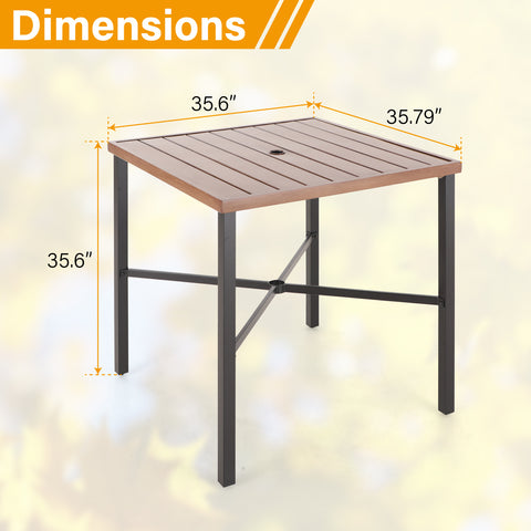 36 x 36 Hand-painted Teak-grain Square Patio High Bar Table