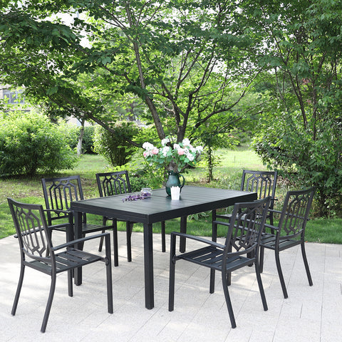 Adjustable Steel Table and Stackable Chairs Metal Outdoor Patio Dining Sets