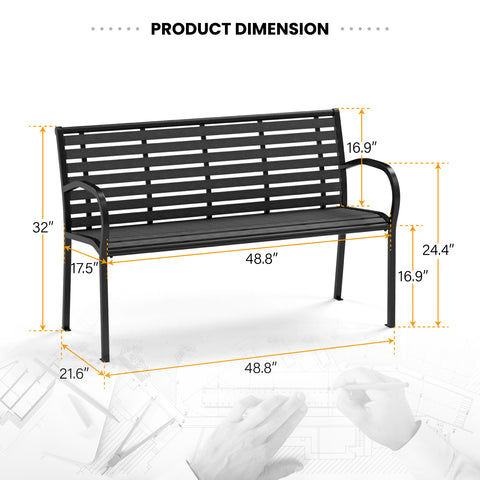 Steel Wood-Plastic Outdoor Bench for Park, Garden, Backyard