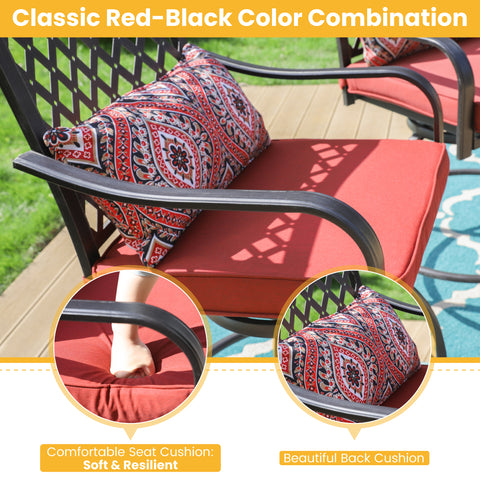5-Piece Patio Bar Stool Set Teak-grain High Table & Extra-wide Steel Bar Stools