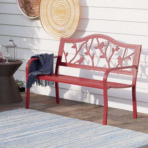 50" Patio Garden and Park Bench, Steel Frame Porch Chair Seat