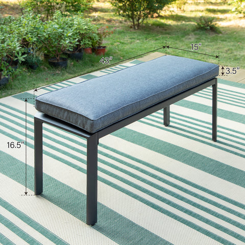 3-Piece Aluminum Wood-like Table & 2 Cushioned Benches Outdoor Dining Set
