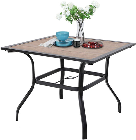 Black Frame Outdoor Dining Table with Umbrella Hole