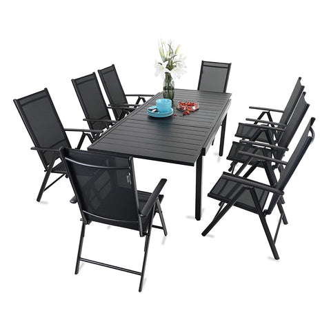 Extendable Table & Textilene Reclining Chair Patio Dining Set