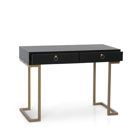 PHI VILLA Double Drawer Desk with Steel Legs, Home Office Computer Desk or Vanity Table