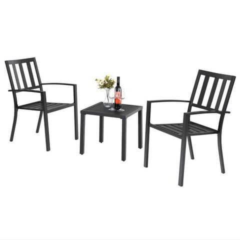 Side Table & 2 Stackable Chairs 3-Piece Outdoor Bistro Set