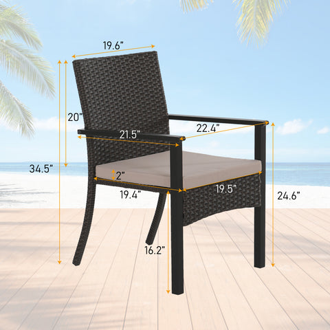 7-Piece Patio Dining Set Embossed Table & Beige-cushion Rattan Fixed Chairs