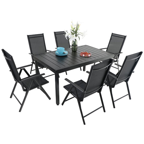 Extendable Table & Textilene Reclining Chair Patio Dining Set