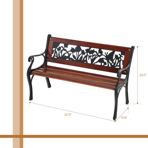 33" Outdoor Kids Sized Garden Metal Bench with Wood Seating