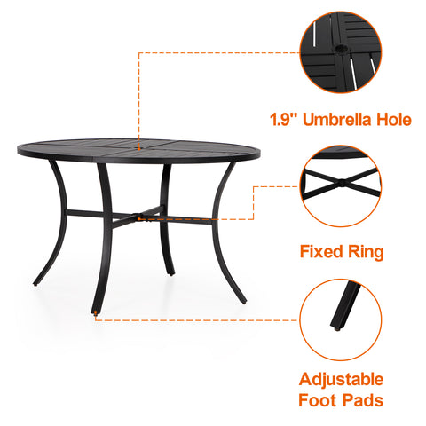 5-Piece Outdoor Dining Set Geometrically Stamped Round Table & Bull's Eye Pattern Dining Chairs
