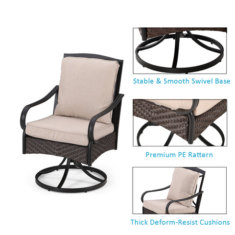 5-Piece Steel Square Table & Thick Cushion Swivel Chairs Outdoor Patio Dining Set