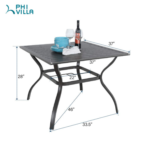 5-Piece Steel Square Table & Textilene Swivel Chairs Outdoor Patio Dining Set