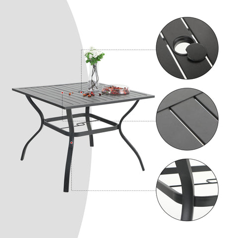 5-Piece Steel Square Table & Textilene Swivel Chairs Outdoor Patio Dining Set