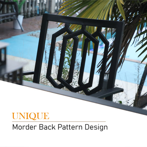 5-Piece Geometrically Stamped Round Table & Stackable Dining Chairs Outdoor Dining Set