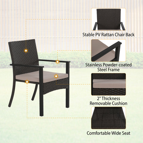 9-Piece Patio Dining Set Extra Large Square Table & Beige-cushion Rattan Fixed Chairs