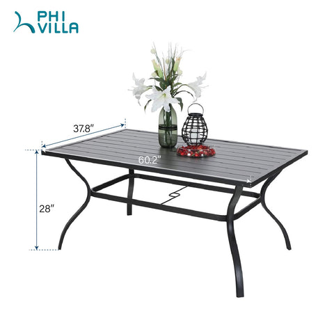8-Piece Steel Rectangle Table & Brown Rattan Cushion Chairs & 13ft Umbrella Patio Dining Set