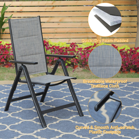 Pre-assembled Patio Padded Textilene Foldable Chairs, Set of 2