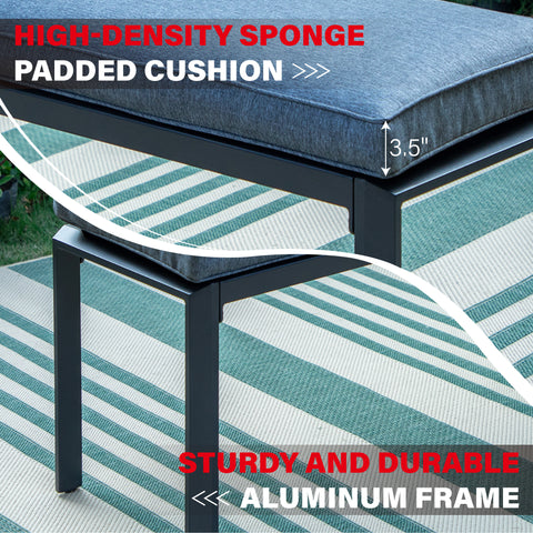 3-Piece Aluminum Wood-like Table & 2 Cushioned Benches Outdoor Dining Set