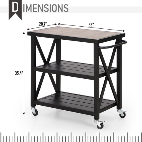 PHI VILLA Mobile 3-Tier Kitchen Cart with Metal Frames, For Outdoor and Indoor Use