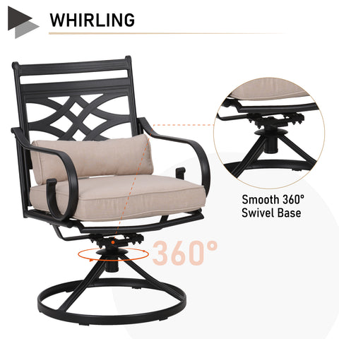 7-Piece Outdoor Dining Set Steel Panel Table & Elegant Cast Iron Pattern Dining Chairs