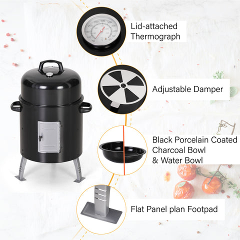 2-In-1 Vertical Charcoal Smoker & Grill with Built-in Thermometer
