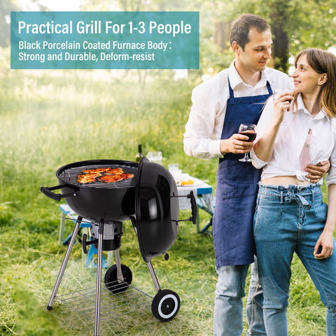 18" Porcelain-coated Kettle Charcoal Patio Grill