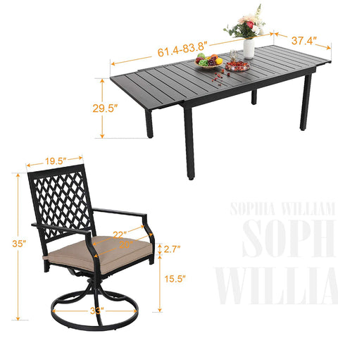 Adjustable Patio Table and Cushioned Swivel Chairs Large Metal Outdoor Patio Dining Sets