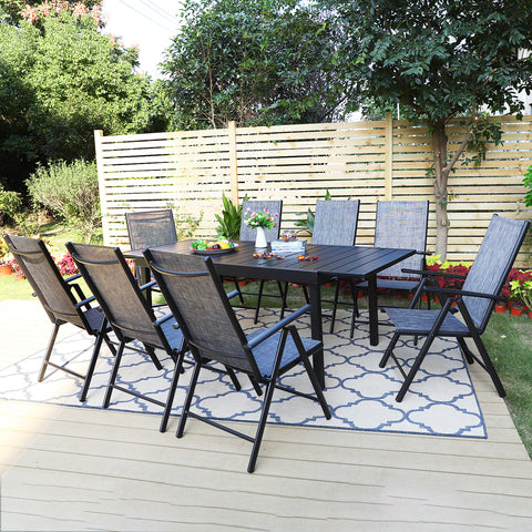 Extendable Table & Textilene Reclining Chair Patio Dining Set