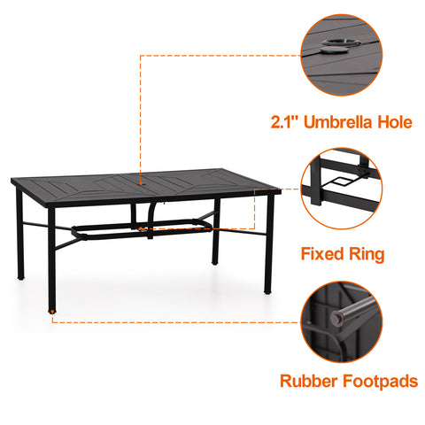 7-Piece Patio Dining Set Geometrically Stamped Rectangle Table & Textilene Swivel Chairs