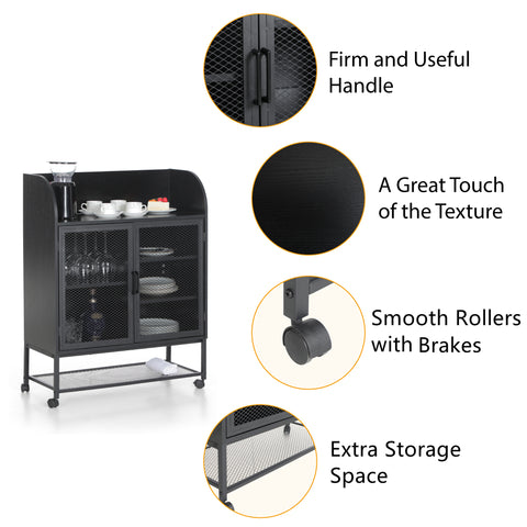 PHI VILLA Movable Kitchen Island Cart with Visual Doors and Storage Cabinets