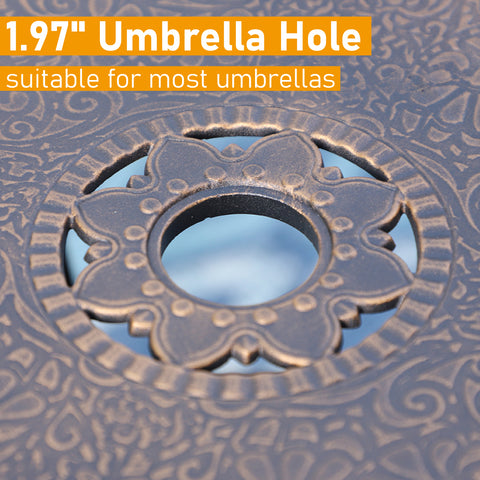 39" Cast Aluminum Golden Bronze Patio Dining Table with 1.97" Umbrella Hole