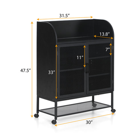 PHI VILLA Movable Kitchen Island Cart with Visual Doors and Storage Cabinets