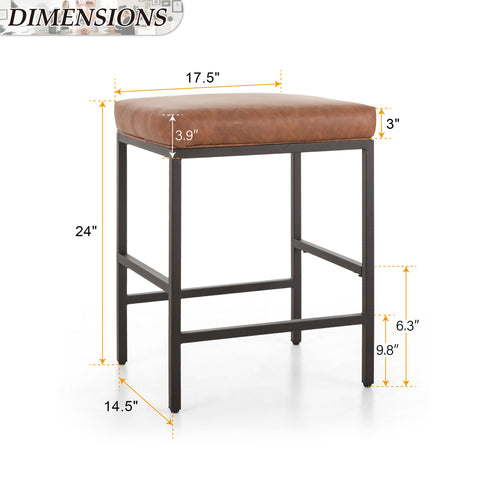 PHI VILLA Square Counter Height Bar Stools with Water-Proof PU Leather Seat