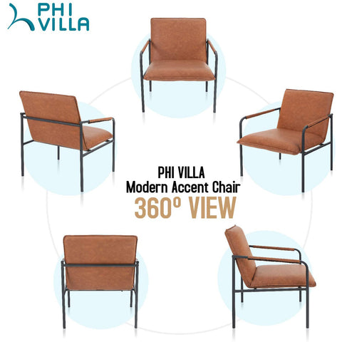 PHI VILLA Middle Back Accent Living Room Lounge Sofa Chair with Metal Legs, Brown