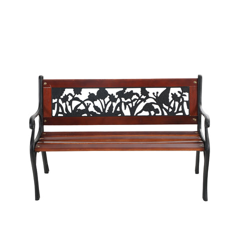 33" Outdoor Kids Sized Garden Metal Bench with Wood Seating