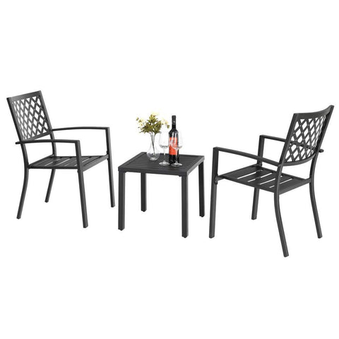Side Table & 2 Stackable Chairs 3-Piece Outdoor Bistro Set