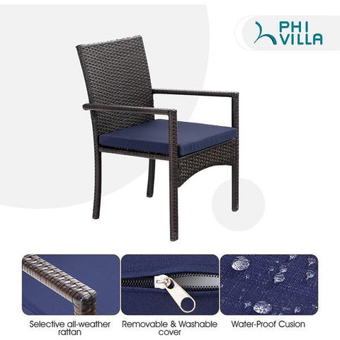 Round Table & Rattan Cushioned Dining Chairs 5-Piece Outdoor Dining Set