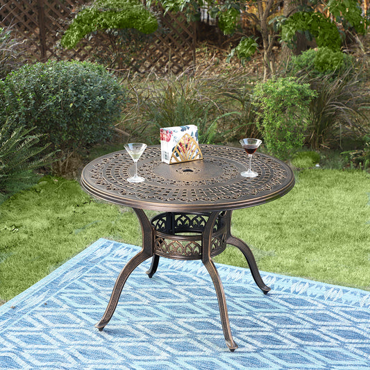 39" Cast Aluminum Golden Bronze Patio Dining Table with 1.97" Umbrella Hole