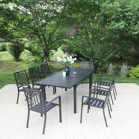 Adjustable Steel Table and Stackable Chairs Metal Outdoor Patio Dining Sets