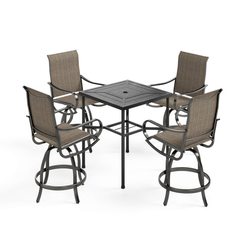 Outdoor Bar Stool Sets Swivel Textilene Bar Stools with Reinforced Base & Geometrically-stamped High Bar Table