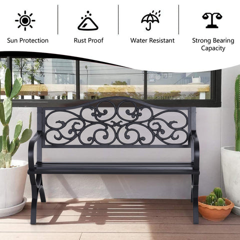 50 Inch Cast Iron Steel Frame Flower Pattern Garden Bench