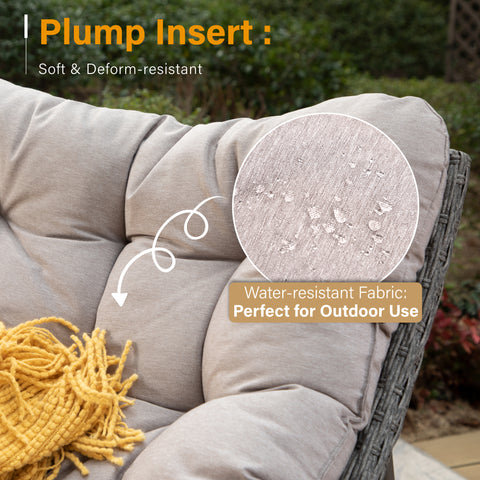 Outdoor Rattan Papasan Sofa Lounge Chair with Thick Cushions