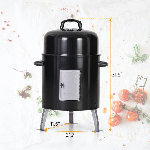 2-In-1 Vertical Charcoal Smoker & Grill with Built-in Thermometer